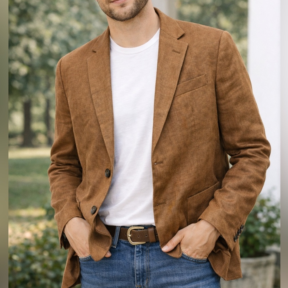 8 by‎ yoox 100% flax Classic Tan Blazer for Men 46